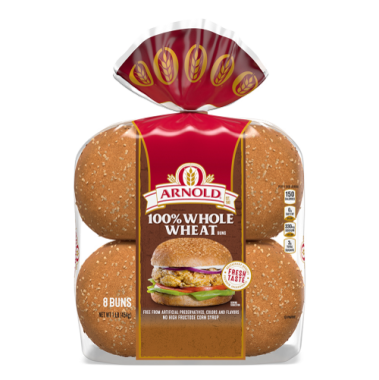 package of Arnold 100% whole wheat buns 