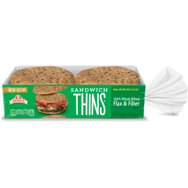 package of Arnold sandwich thins flax and fiber bread